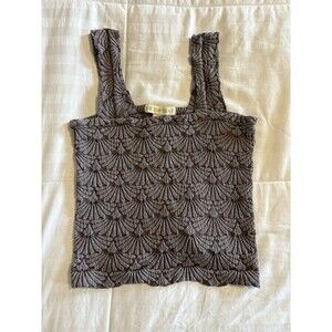 Coco & Shay Jaquard Floral Design Square Neck Tank Top Womens Sz M/L